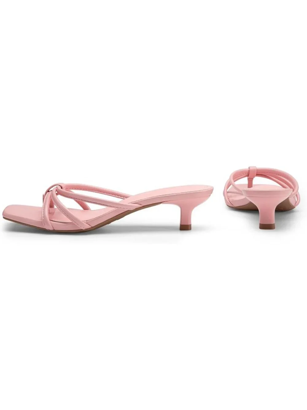 Athlefit Women's Pink Polyurethane Kitten Square Toe Strappy Flip Flop Low Heel